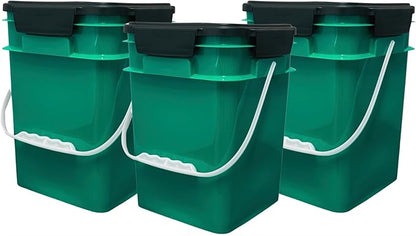House Naturals 4 Gallon Square Food Grade Bucket Pail with Plastic Handles and Lid (Pack of 3) Made in USA containers (Dark Green - Black lids)