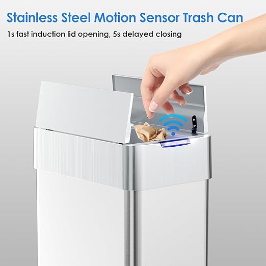 TLSUNNY 16 Gallon Automatic Trash Can, Stainless Steel Motion Sensor Garbage bin