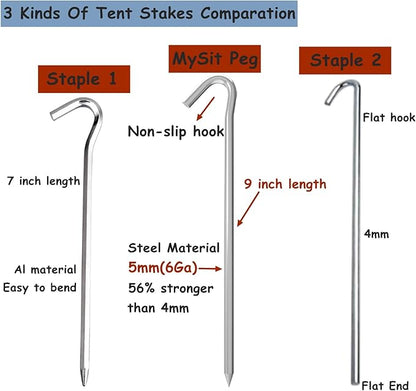 MySit 9" Tent Stakes, Metal Inflatables Stakes 60 Pack, Heavy Duty Galvanized Tent Stakes Metal, Tent Pegs Ground Trap Camping Stakes for Inflatables, Outdoor Decorations