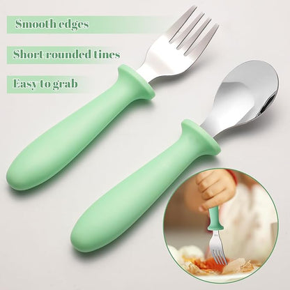 12 Pieces Toddler Utensils, Toddler Forks and Spoons, Kids Silverware Set with Plastic Handle Stainless Steel Silverware, Dishwasher Safe