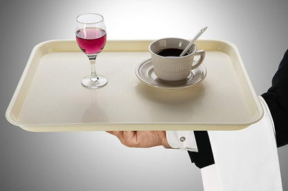 Rectangular Plastic Serving Trays,Fast Food Serving Cafeteria Trays,17"X13",Set of 6(Beige)