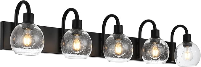 WINSHEN Bathroom Light Fixtures 5-Lights Matte Black Farmhouse Vanity Lighting