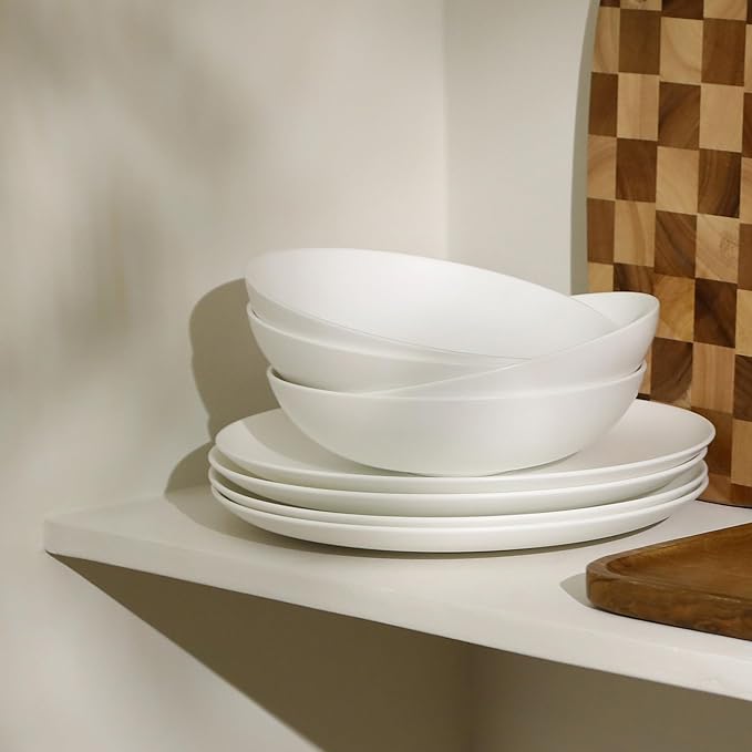Stone Lain Taglio 24-Piece Dinnerware Set Bone China, Matte White
