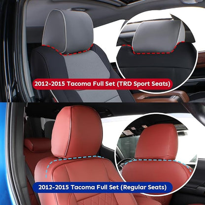 EKR Tacoma Leather Car Seat Covers Custom Fit for Toyota Tacoma 2012 2013 2014 2015 (Regular Seats) - Truck Seat Covers Full Set,Faux Leather(Black with Red Trim)