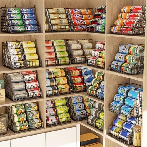 JKsmart 6 Pack Stackable Can Organizer for Pantry with Adjustable Dividers, Soda Can Organizer, Can Storage Dispenser Holds up to 84 Cans, Metal Wire Baskets Can Holder for Kitchen Cabinet Pantry
