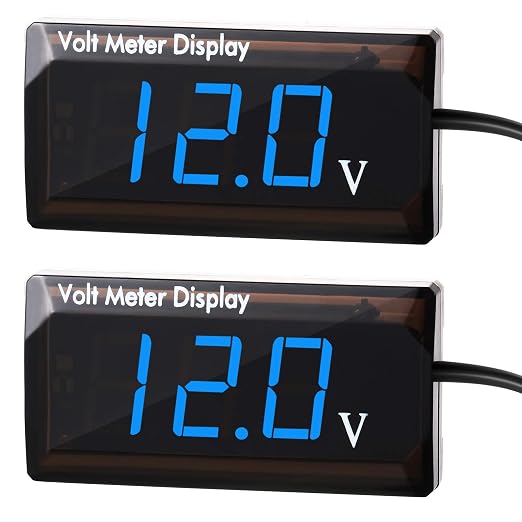 2 Pieces DC 4 to 28V Car Digital Voltmeter 12V Voltage Meter Car Audio Gauge LED Display 12V Waterproof Voltage Gauge Meter for Motorcycle(Blue Light)