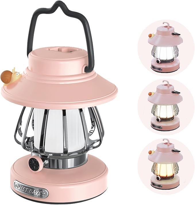 Camping Lantern for Kid Toddler Flashlight with Soft Light & Eye Protection Indoor Outdoor Hanging Tent Portable Night Light Battery Operated Sky Lanterns Rechargeable Lamp Gear Essentials (Pink)