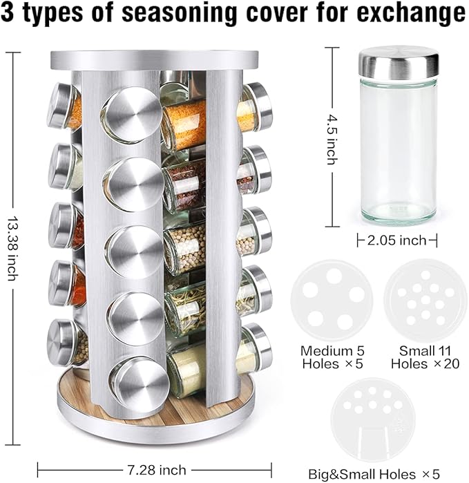 Spice Rack Organizer with Jars for Cabinet Revolving/Rotating Seasoning