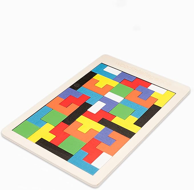 Large Wooden Blocks Puzzle Brain Teasers Toy Geometric Tangram Brain Teaser Puzzles Geometry Jigsaw 3D Russian Blocks Game STEM Montessori Educational Gift for Kids Adults