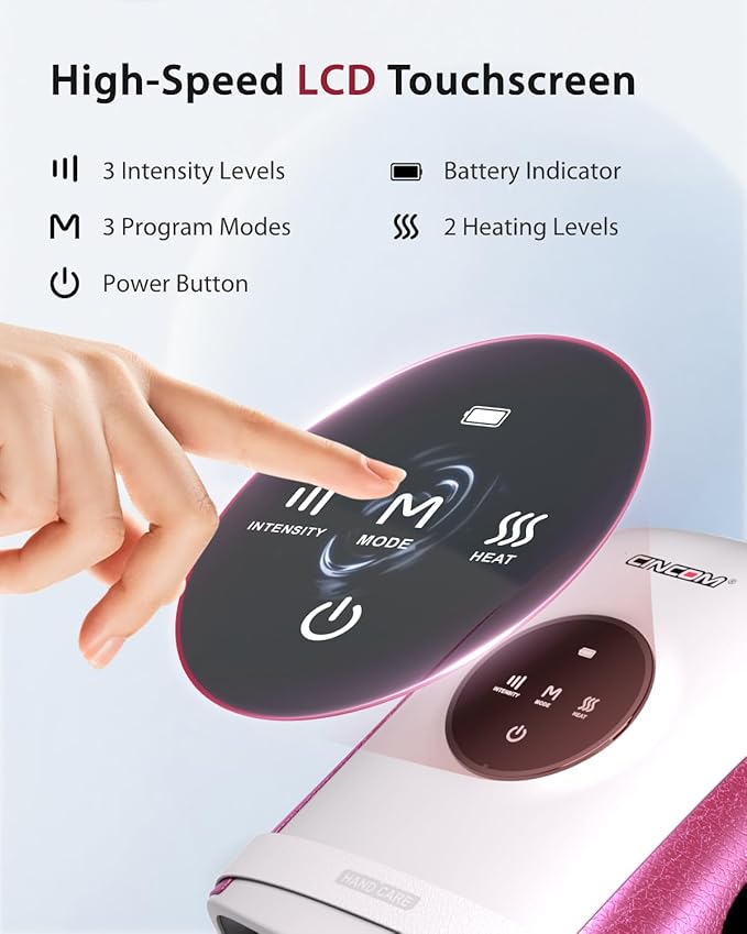 CINCOM Hand Massager with Heat and Compression, Finger and Palm Massage Machine for Pain Relief, Arthritis and Improved Circulation, Gifts for Women, Cordless and Rechargeable (White)
