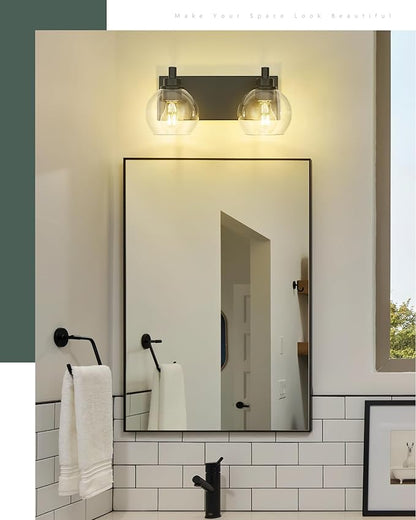 METWET Bathroom Light Fixtures, 2 Light Matte Black Vanity Light, Modern Wall
