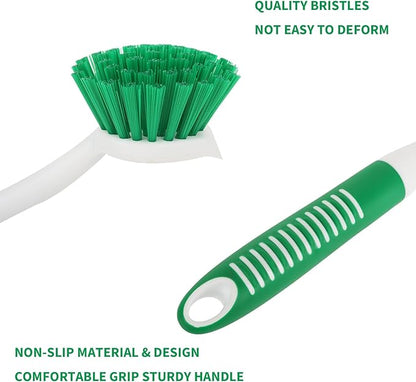Dish Brush with Handle, 2 Pack Scrub Brushes with Built-in Scraper