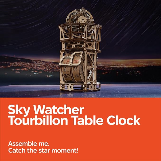 UGEARS Wooden 3D Puzzles for Adults - Astronomer Table Clock with Tourbillon Model Kit - Mechanical Clock Kit Functional DIY Miniature Kit Wood Crafts for Adults - Gifts For Puzzle Lovers - 338 Pieces