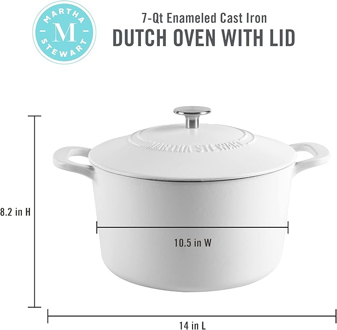 MARTHA STEWART Gatwick 7-Quart Enamel Cast Iron Dutch Oven Pot