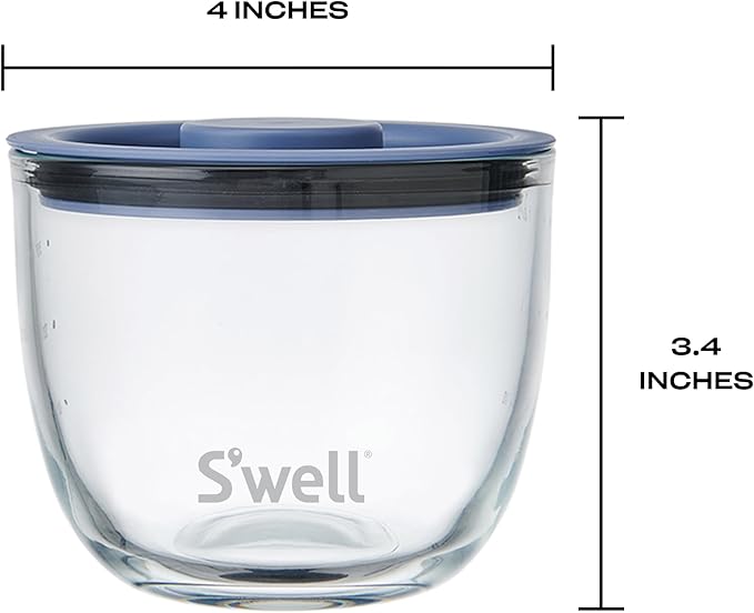 S'well 12oz Glass Prep Bowl Set of 4 For Easy Meal Prep, Coastal Blues, Made From Durable Tempered Glass, Nests Inside 21.5oz