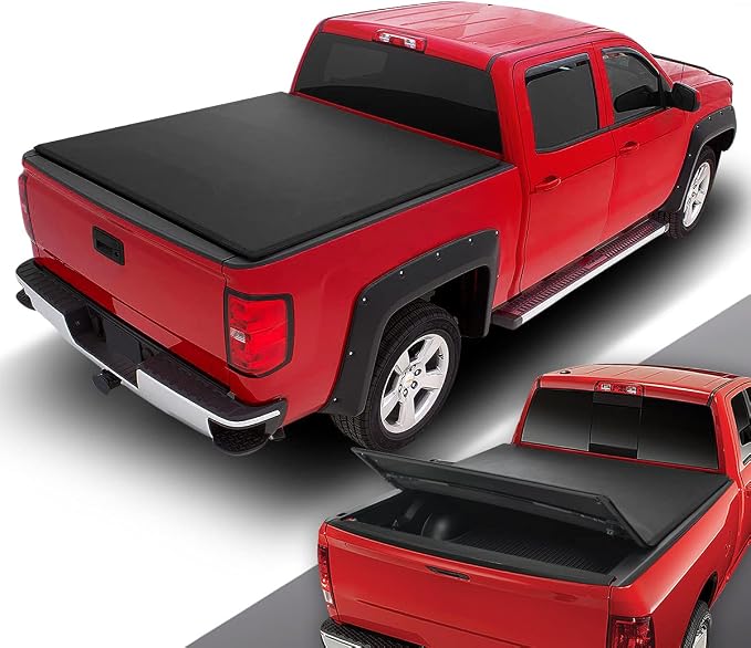 DNA Motoring Truck Bed Soft Tri-Fold Adjustable Tonneau Cover Compatible with C1500 C2500 C3500 K1500 K2500 K3500 6.5Ft Fleetside Bed, TTC-TRISOFT-032