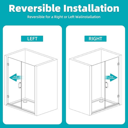 Pivot Swing Shower Door, Adjustable Width 58.9-60" W x 74" H Semi-Frameless
