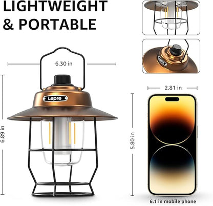 Lepro Vintage LED Camping Lantern Rechargeable, Power Bank, Christmas Decorations, Retro Style, Classic Railroad Lantern with Dimmable Control, Portable Hanging Tent Light for Camping, Power Outages