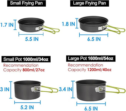 Gutsdoor Camping Cookware Set Camping Gear Campfire Utensils Non-Stick Cooking Equipment Lightweight Stackable Pot Pan Bowls with Storage Bag for Outdoor Hiking