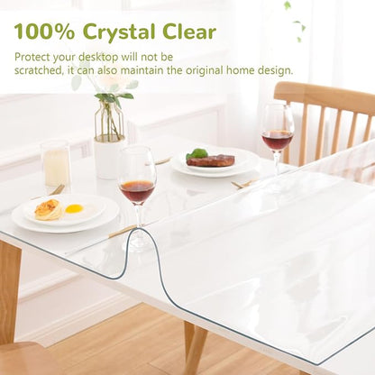 42 x 112 Inch Clear Table Cover Protector, Clear Table Protector for Dining Room Table, 1.5mm Plastic Table Cover, Waterproof Table Pad for Kitchen, Office
