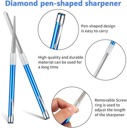 Wolfride 2Pcs Serrated Knife Sharpener, Retractable Diamond Sharpening Rod