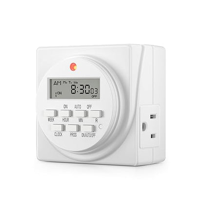 BN-LINK Indoor Digital Timer Outlet, Dual Outlet 7 Day Programmable Light Switch