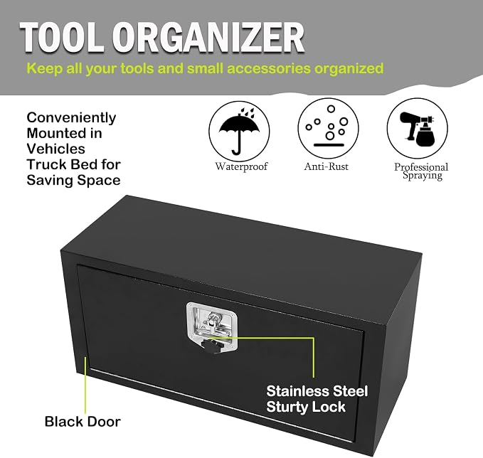 30 Inch Steel Underbody Truck Tool Box with T-Handle Lock Latch, Truck ToolBox Truck Storage Organizer Tool Box Chest For Organization And Storage, Job Tool Chest, 30"x 12"x 14" inch
