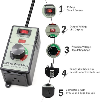 ZOWZEA AC Motor Variable Speed Controller 120V 15A 4000W