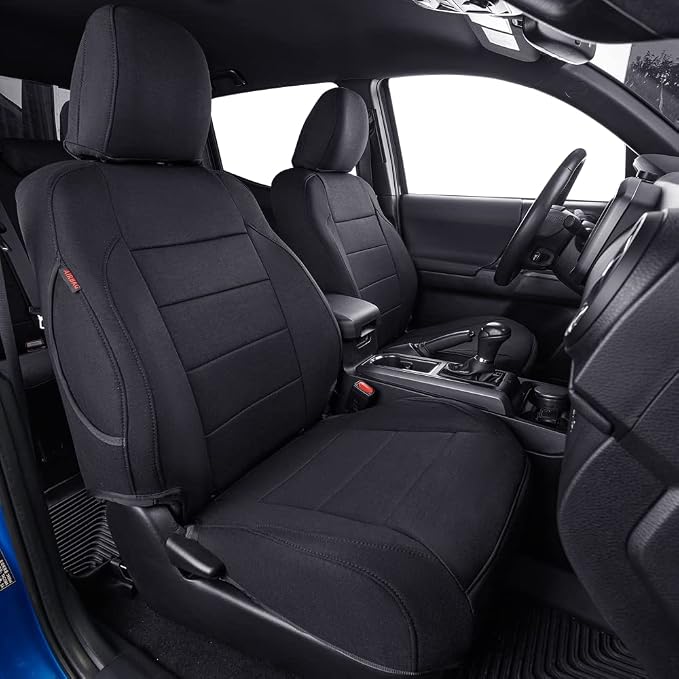 coverdream 2nd Gen Tacoma Seat Covers Custom Fit for 2012-2015 Toyota Tacoma Double Cab/Crew Cab (TRD Sport Seats),Fully Covered Polyester Truck Seat Protector-Full Set(Black)