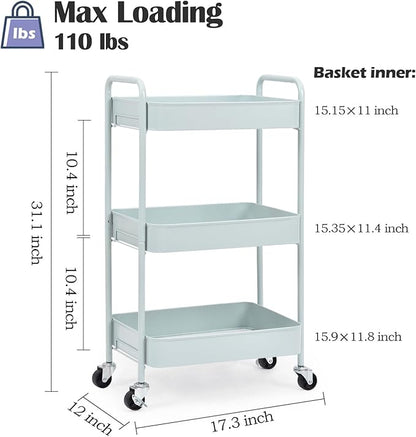 TOOLF 3-Tier Metal Rolling Cart