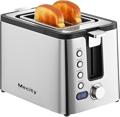 Mecity Toaster 2 Slice Stainless Steel Body, Cancel Functions, Warming Rack