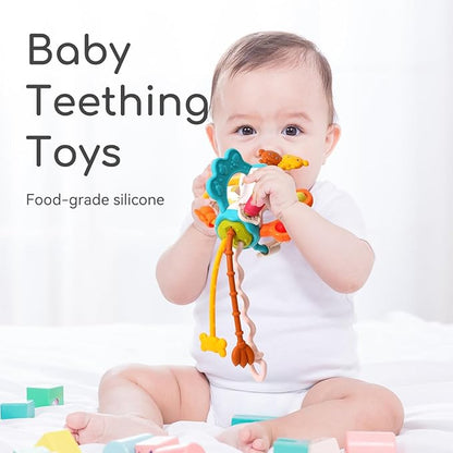 Toddlers Airplane Travel Toys Montessori Toys for Babies 6-12 Months Boy Girl Sensory Baby Infant Car Seat Toys Essentials Silicone Pull String Newborn 1 2 3 Year Old