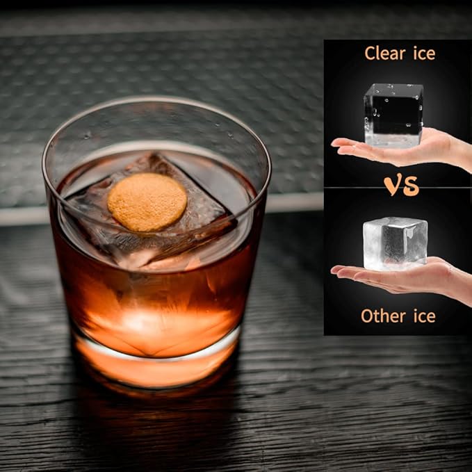 TINANA Upgrade 2 Inch Clear Ice Cube Tray Make 8 Large Square Crystal Clear Ice