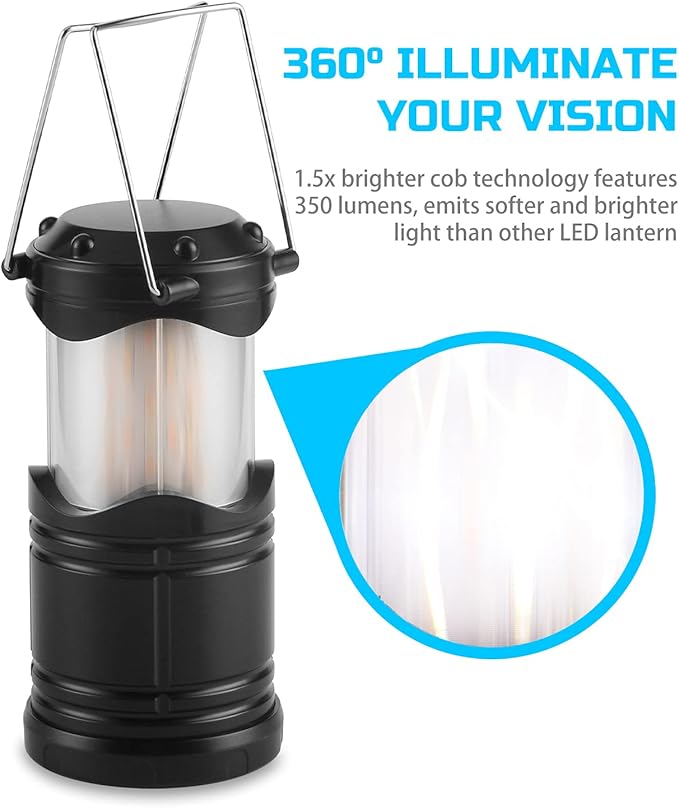 Lichamp 4 Pack LED Camping Lanterns, Collapsible Flameless Candles Tea Lights, Portable Battery Powered Camping Lights Emergency Supplies Kit, Black