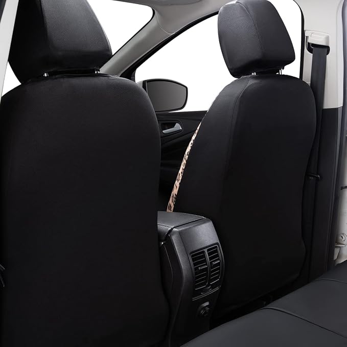Flying Banner car seat Covers Protects Leopard Printing Velvet Faux Leather Carbon Fiber Front and Rear Bench (Leopard Brown Black, Full Set - 8PCS)