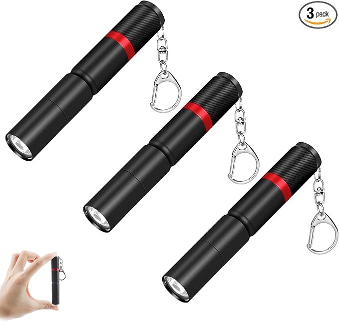 3 Pack Small Mini LED Keychain Flashlight, Single Mode AAA Battery Flashlights Portable Bulk EDC (Everyday Carry) Pen Flash Light, Key Chain Pen Flashlights for Work, Emergency, Pocket
