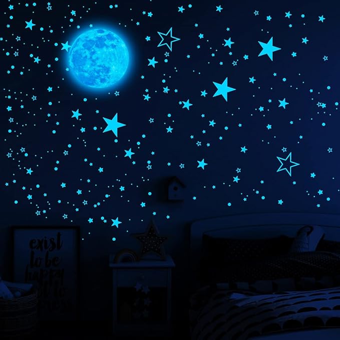 1049Pcs Glow in The Dark Stars and Moon for Ceiling, Wall Bedroom Chirldren's Room Stickers Decals Decor, Boys & Girls' Gifts