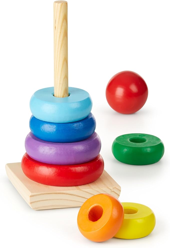 Melissa & Doug Rainbow Stacker Wooden Ring Educational Toy - Wooden Stacking Rings, Stacker Toys for Toddlers Ages 2+