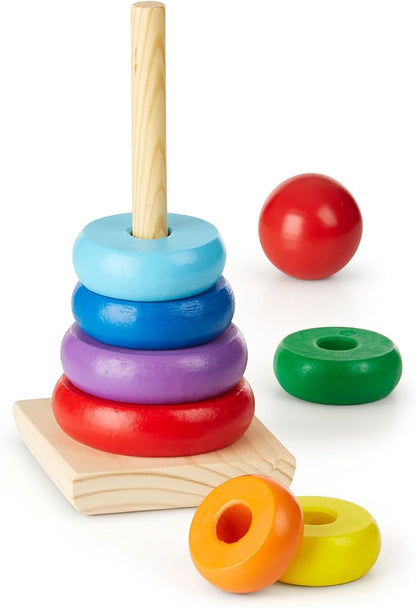 Melissa & Doug Rainbow Stacker Wooden Ring Educational Toy - Wooden Stacking Rings, Stacker Toys for Toddlers Ages 2+