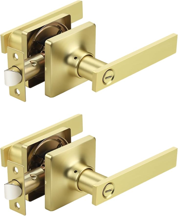 Mengico 2 Pack Gold Privacy Lever Door Handle Interior