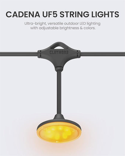 Claymore Cadena UF5 String Lights (Light Gray) - LED Outdoor String Lights for Halloween Decorations, Camping, Glamping, Backyard Parties, Events & Garden Decor. 4 Color Temperatures.