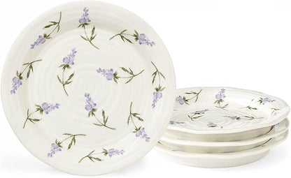 Portmeirion Sophie Conran Lavandula Side Plates - Set of 4, Ripple Edge with Lavender Design - For Tapas, Afternoon Tea & Snacks - 6 Inch Floral Porcelain Dishes for Garden Parties & Dining Events
