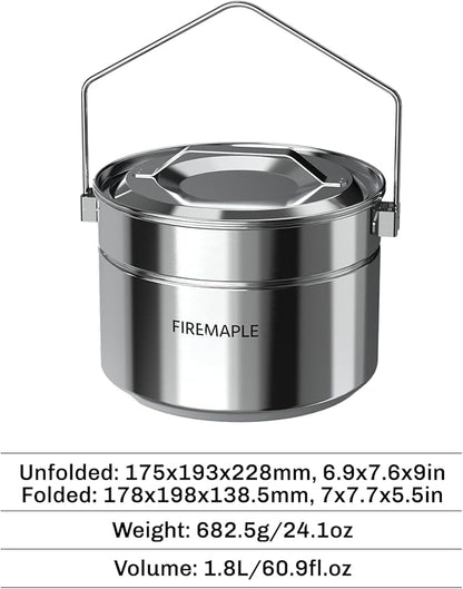 Firemaple Antarcti Stainless Steel Pot - Food Grade SUS304 Camping Pot with Steaming Function - Lightweight and Durable for Outdoor Cooking