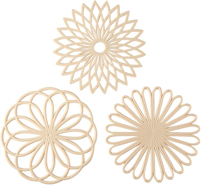 Set of 3 Silicone Trivet Mat - Table & Countertop Hot Pads - Non-Slip & Heat Resistant Modern Kitchen Pads for Pots & Pans, Beige