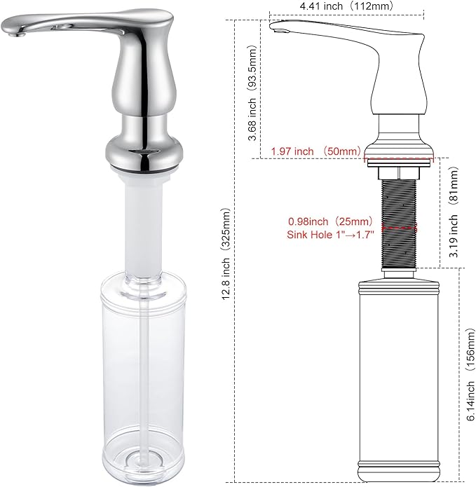 GAGALIFE Kitchen Sink Soap Dispenser Chrome, Built in Soap Dispenser
