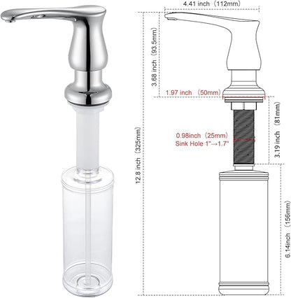 GAGALIFE Kitchen Sink Soap Dispenser Chrome, Built in Soap Dispenser