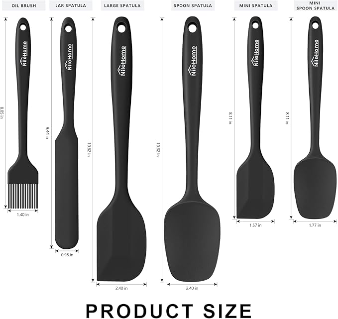 NileHome Silicone Spatula Set, 6 Pieces Food Grade Kitchen Utensils with Silicone Brush Heat Resistant BPA-free Rubber Spatula for Scraping, Baking, Cooking, Mixing