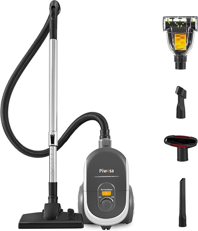 Aircliff Canister Vacuum Cleaner, Specially Designed Nozzle for Pet Family, 1200W & 17Kpa Strong Suction, 2 HEPA Filters & 5 Cleaning Tools for Hard Floor, Carpet, Upholstery, Pet Hair(Sliver)