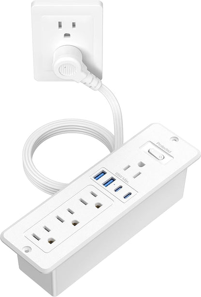 65W USB C Recessed Power Strip, Flush Mount Desktop Recessed Outlet