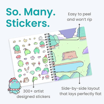 Cupkin Frogs Sticker Book Activity for Kids, Toddler Airplane Travel Essentials, 300+ Brogs Stickers for Kids + 8 Scenes + Coloring Book Pages, Rabbit Lover Gift, Children's Crafts Ages 2-8
